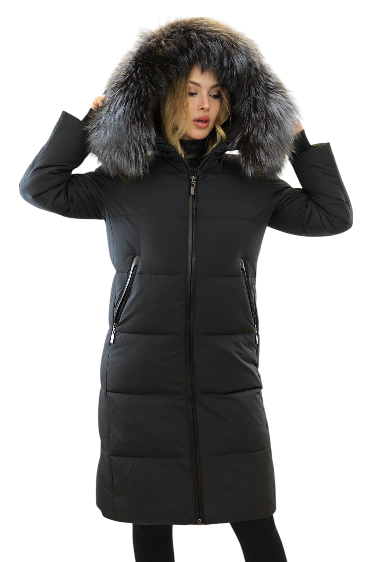 Damen Wintermantel mit Naturfell Pelzbesatz