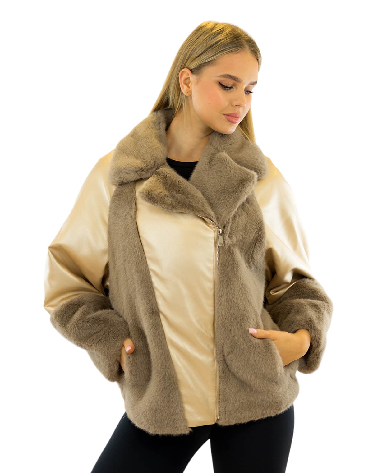 eco faux leder jacke leatherjacket look faux fur