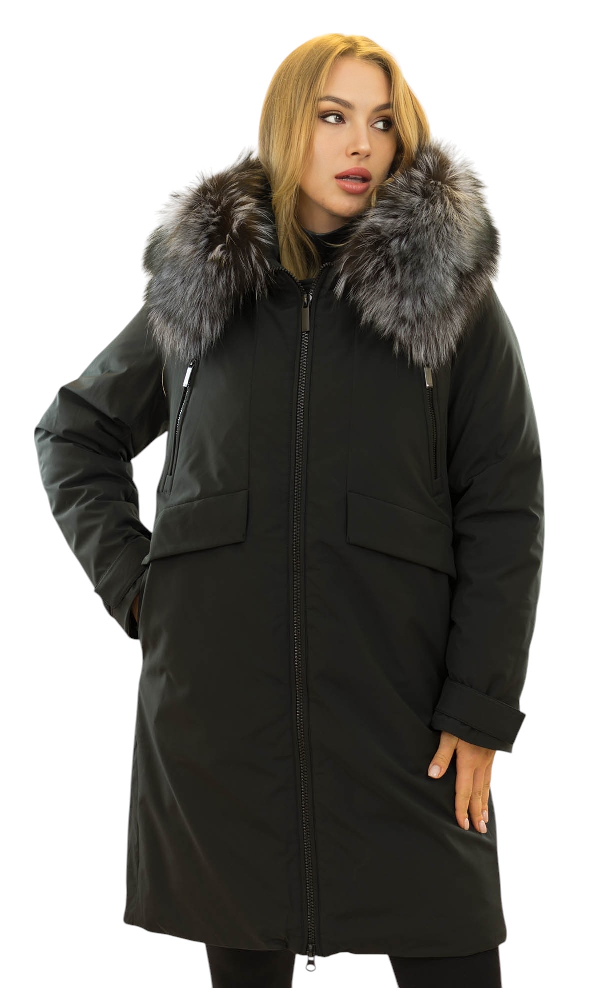 Ragnheidur Echtpelzparka mit Naturpelzkragen Silberfuchs