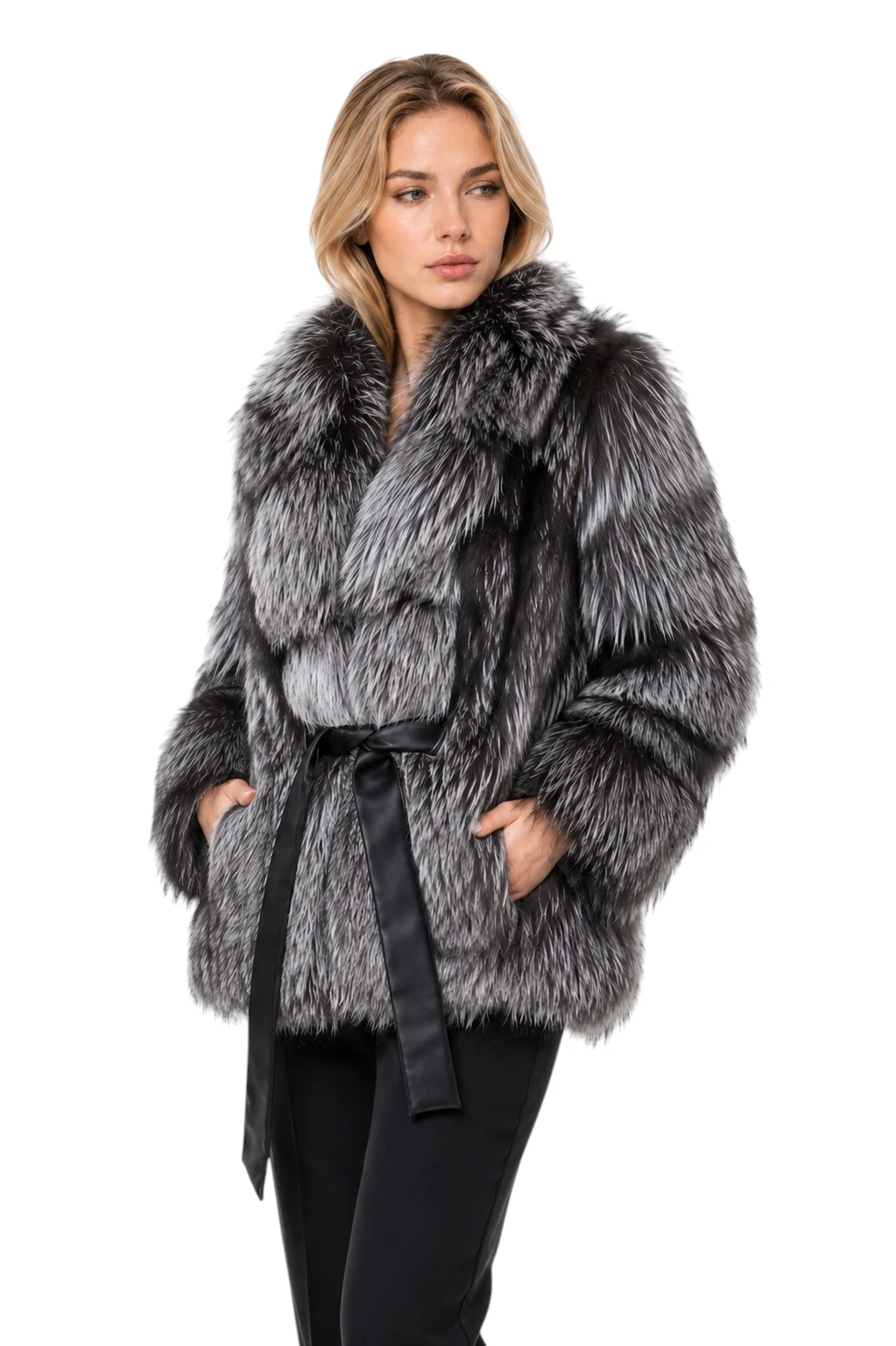 Silberne Damen Pelzjacke Skadi aus hochwertigem Silberfuchs