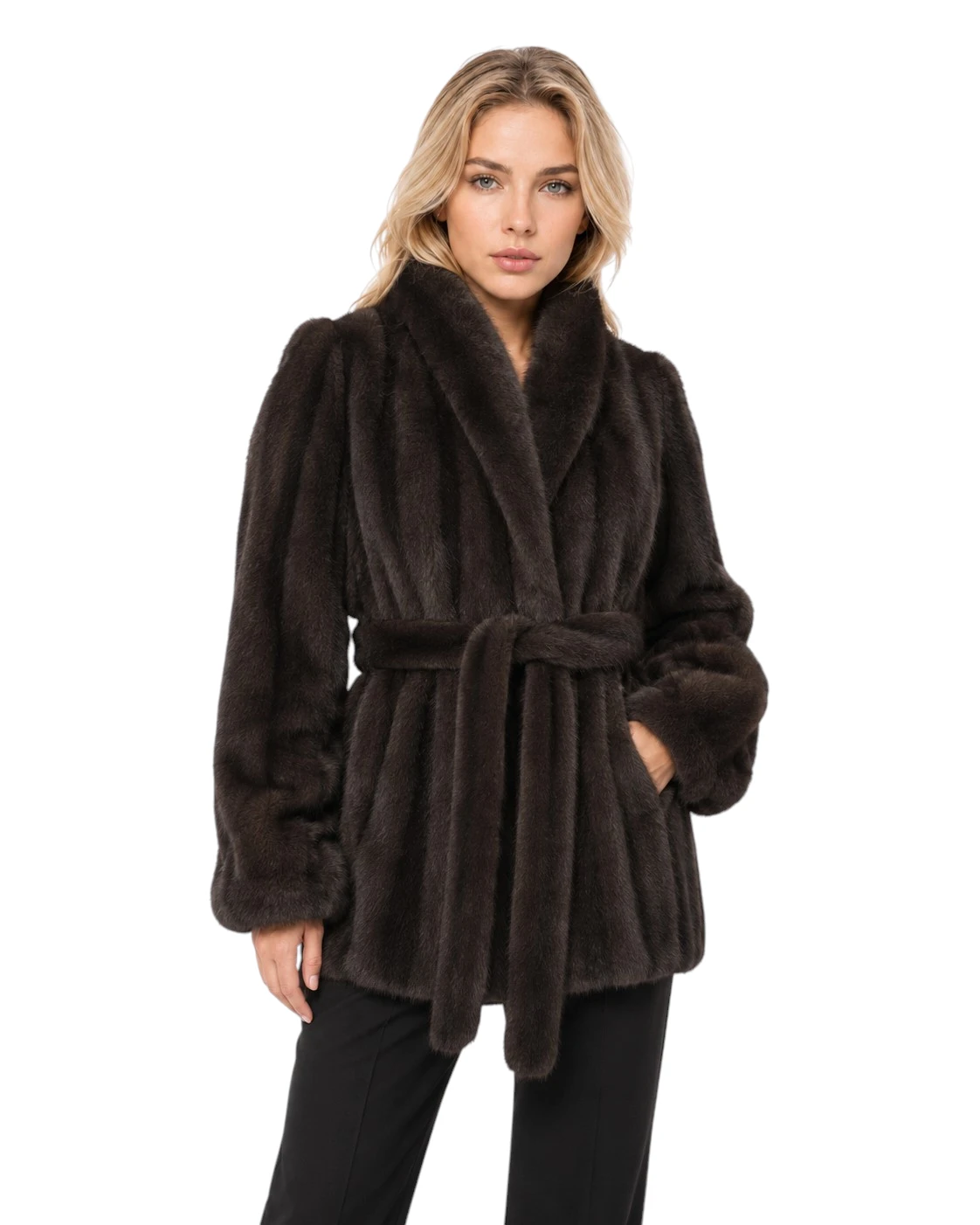 Braune Damen Kunstfelljacke Charlotte aus weichem Faux Fur