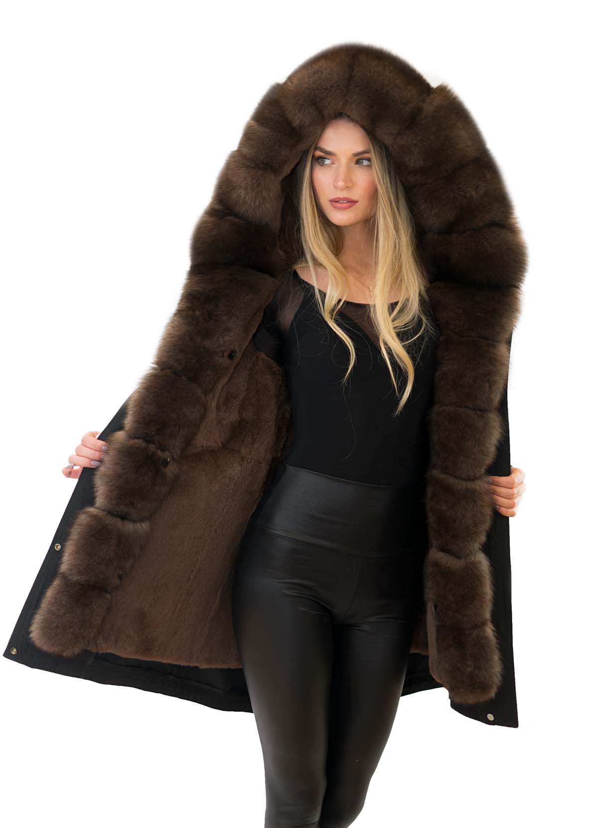 Glamorous Parka mit Pelz xxlpelzkragen Fuchs Echtes Fell Innenfutter Rex Kanin