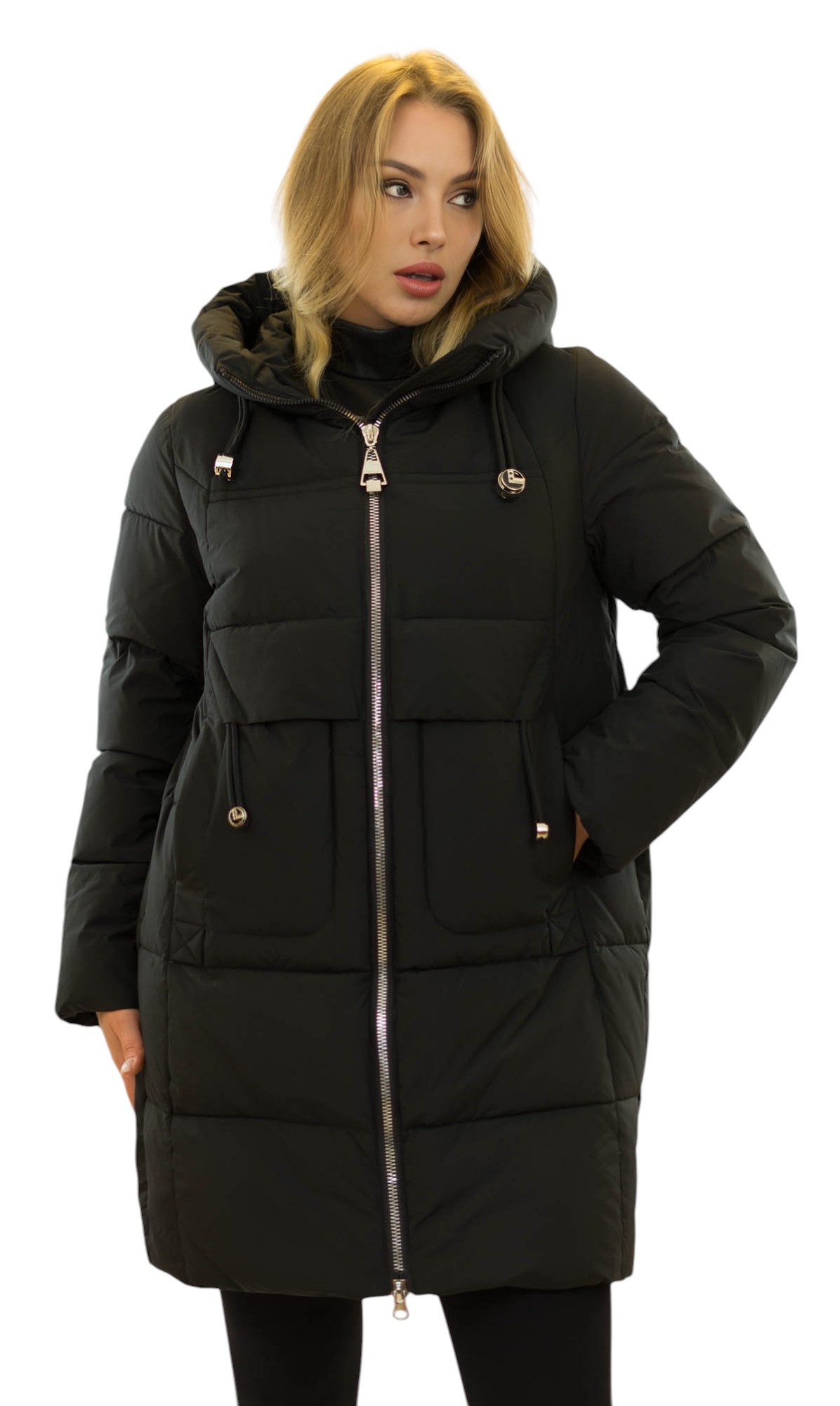 Wintermantel Mira Damen schwarz mit Steppung & hohem Kragen
