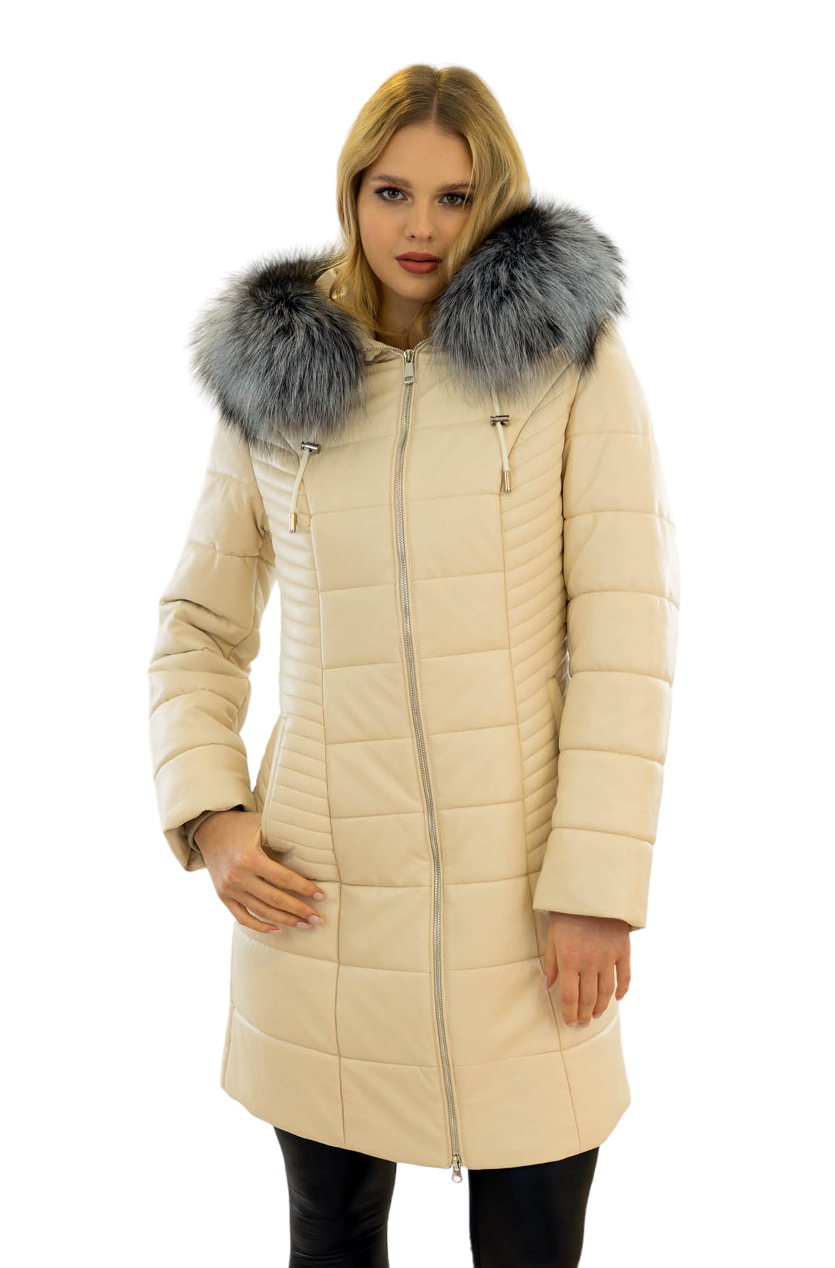 Wintermantel Astrid mit Echtfell Pelzkragen Silberfuchs