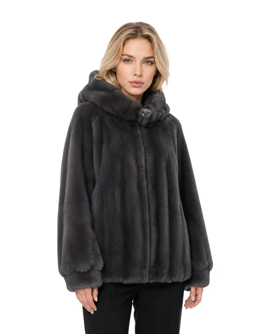 Damen Kunstpelzjacke Klara in grauer Nerzoptik aus weichem Faux Fur