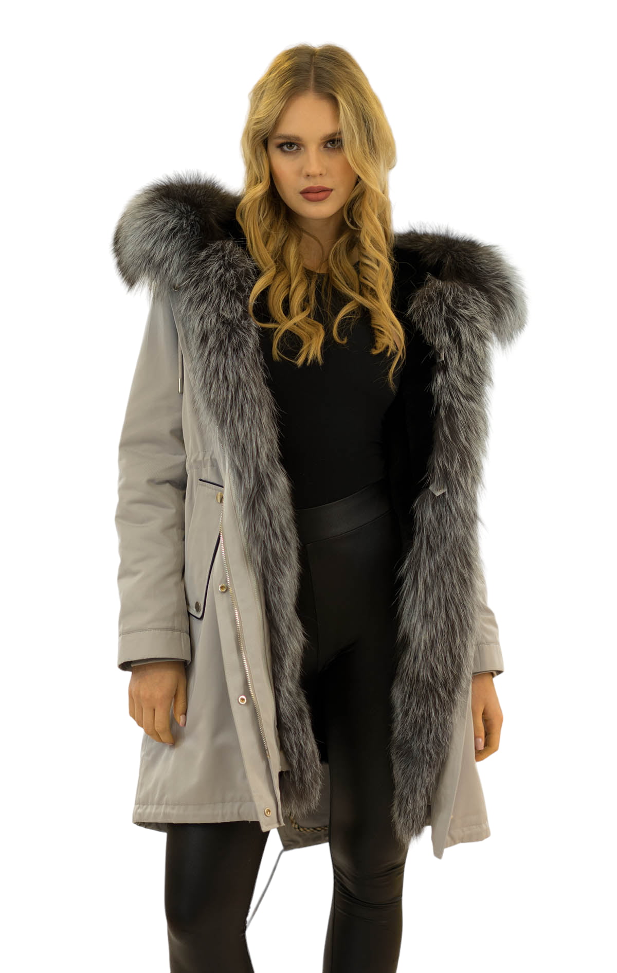 Glamorous Parka mit Fell xxlpelzkragen Silberfuchs Echtes Fell Innenfutter Rex Kanin