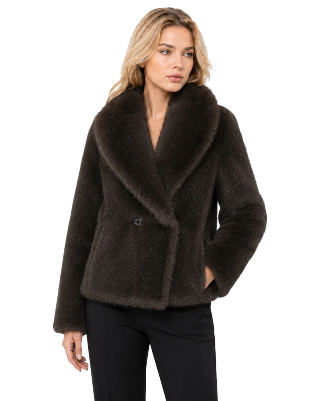 Kurze Damen Wendejacke Beate mit Lederlook und Felloptik