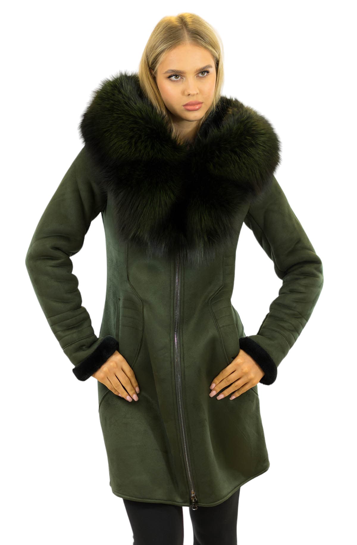Warmer Wintermantel Winterparka Pelzkragen Echtfell