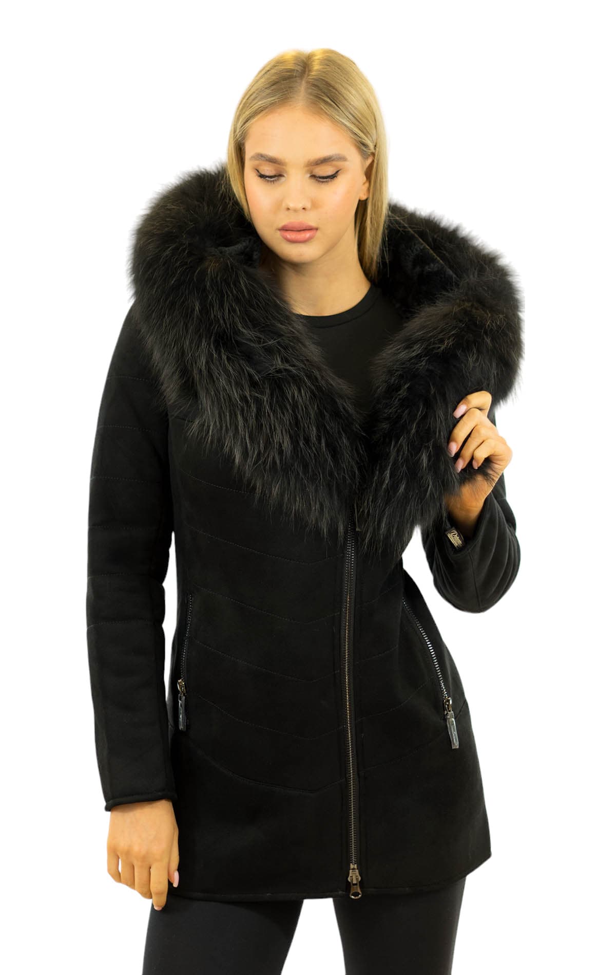 Winterjacke mit Echtpelz Echfell Kragen Finnraccoon