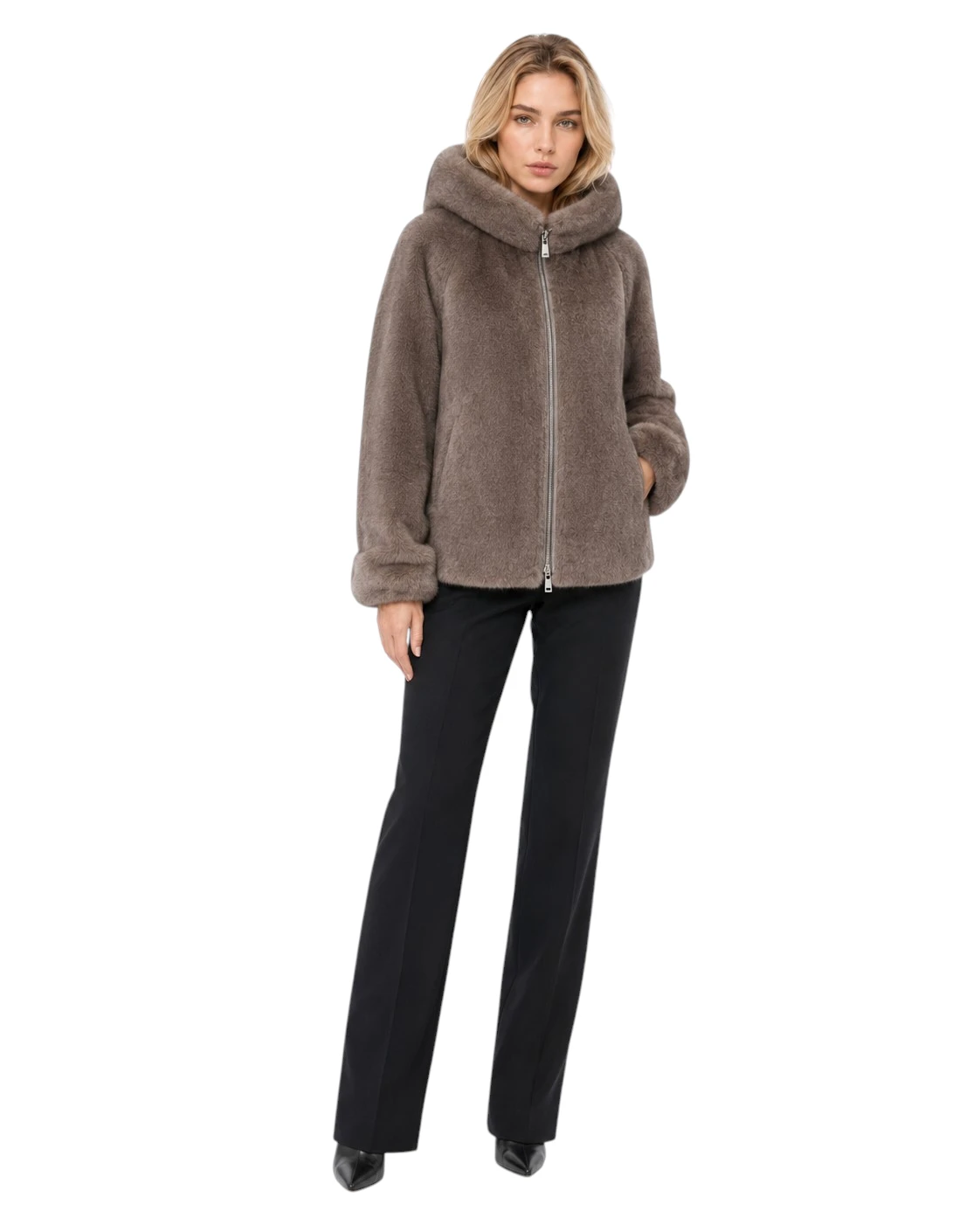 Damen Wendejacke Tina in Braun mit Faux Fur Seite in Nerzoptik