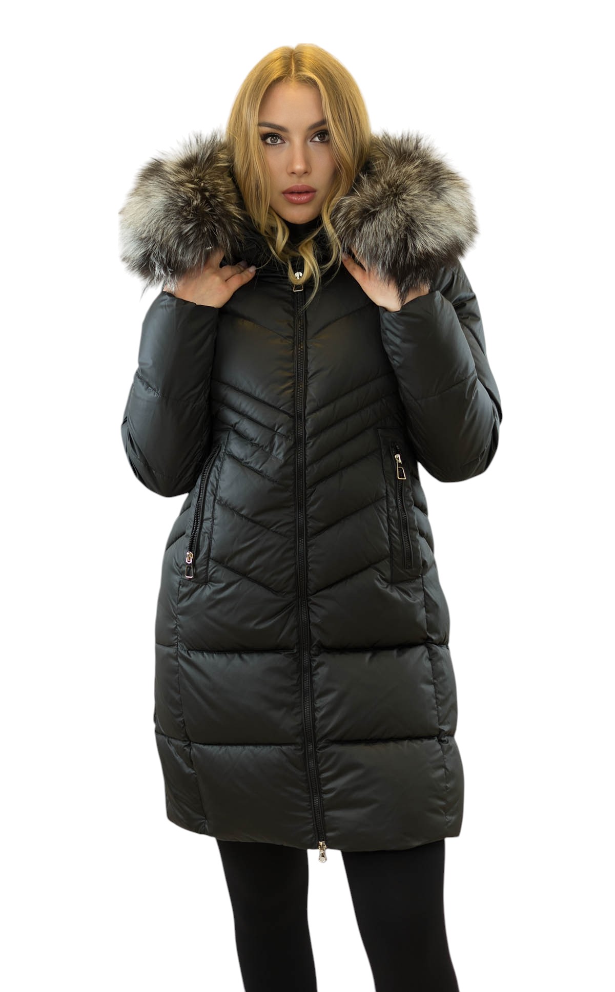 Winterjacke Damen mit Echtfell Silberfuchs