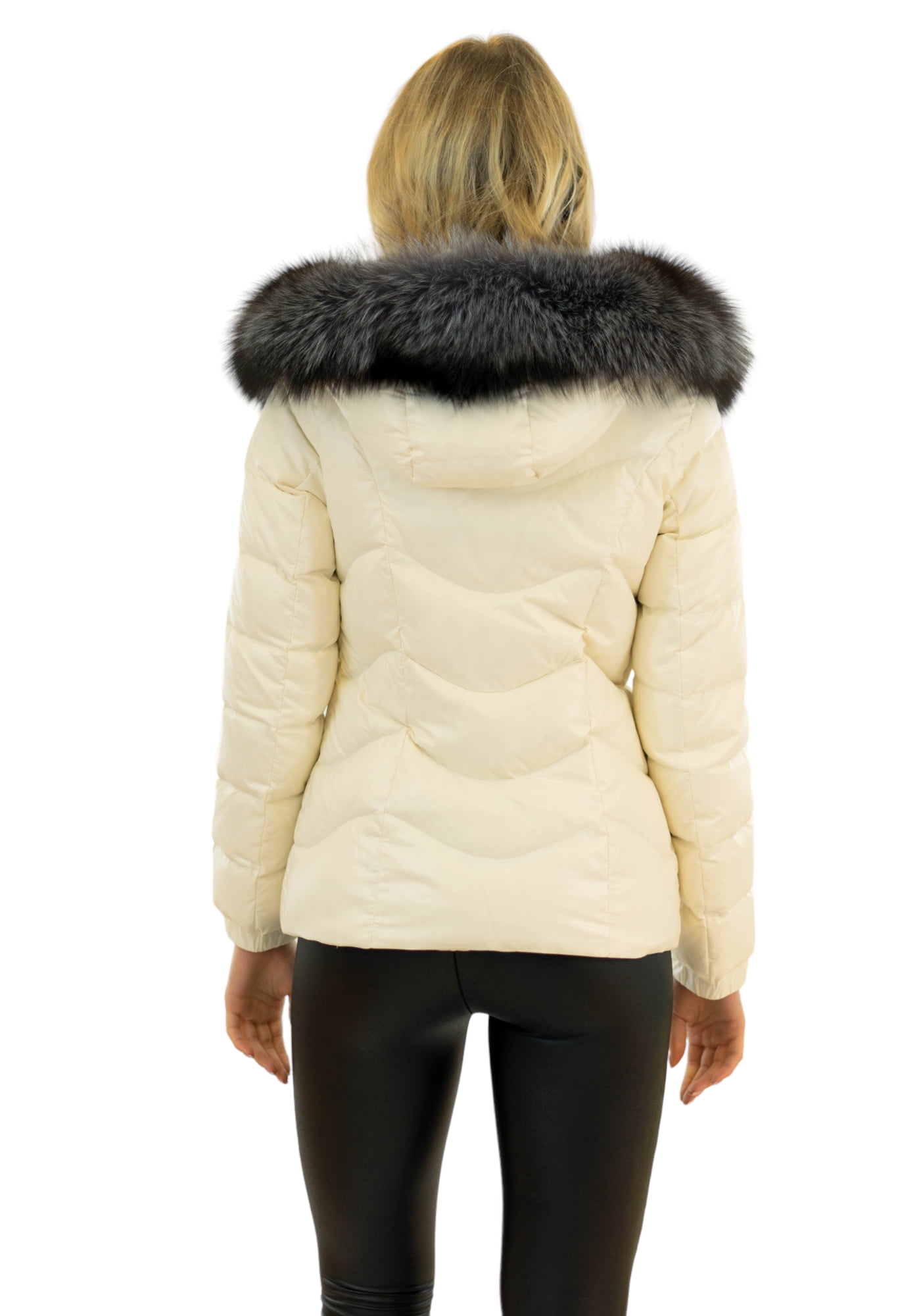 damen daunenjacke mit silberfuchs pelzkragen parkajacke