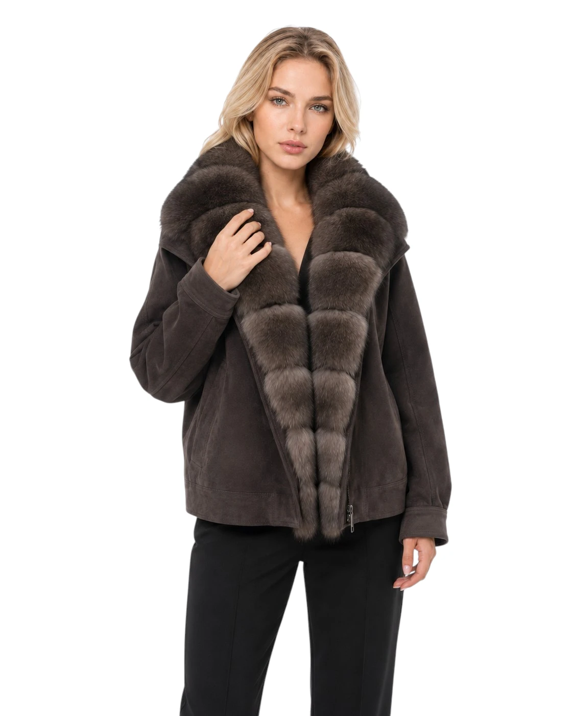 Brauner Echtfellparka Isabella für Damen mit Fuchs Echtfell