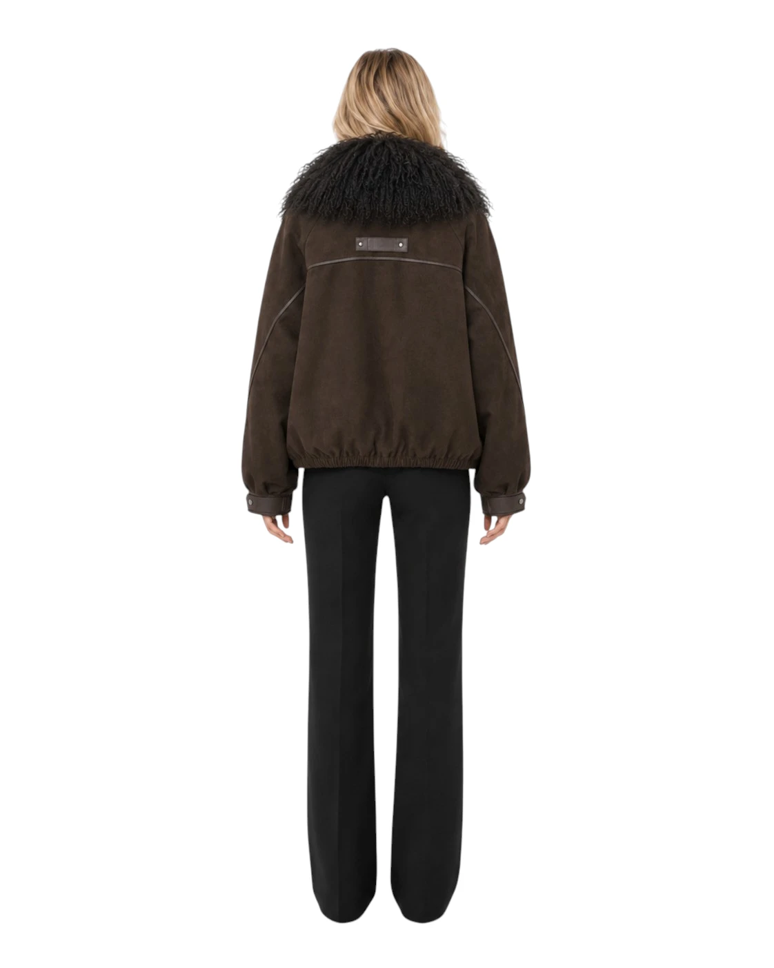 Braune Daunenjacke mit Echtfellkragen aus Tibetlamm für Damen