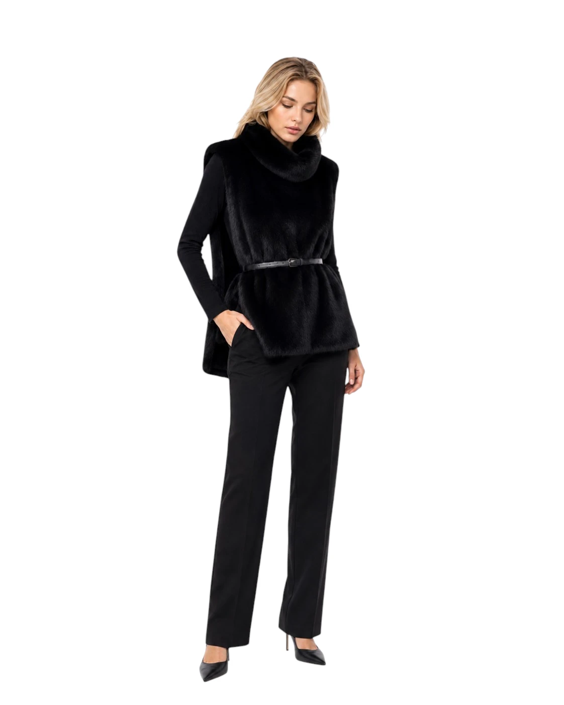 Schwarzes Damen Dickey Bryndis aus Webpelz mit hohem Rollkragen