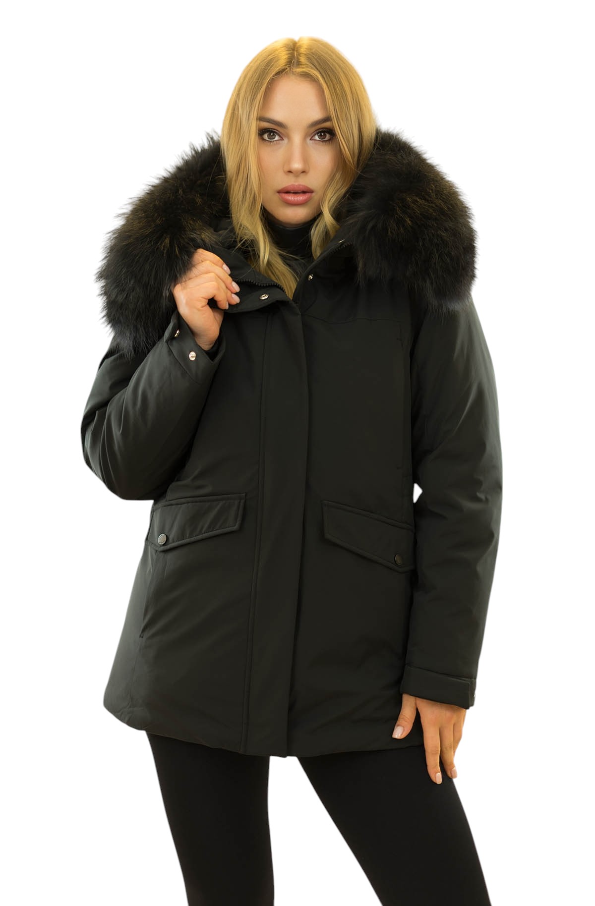 Winterjacke Schwarz mit Echtpelzkragen Finnraccoon