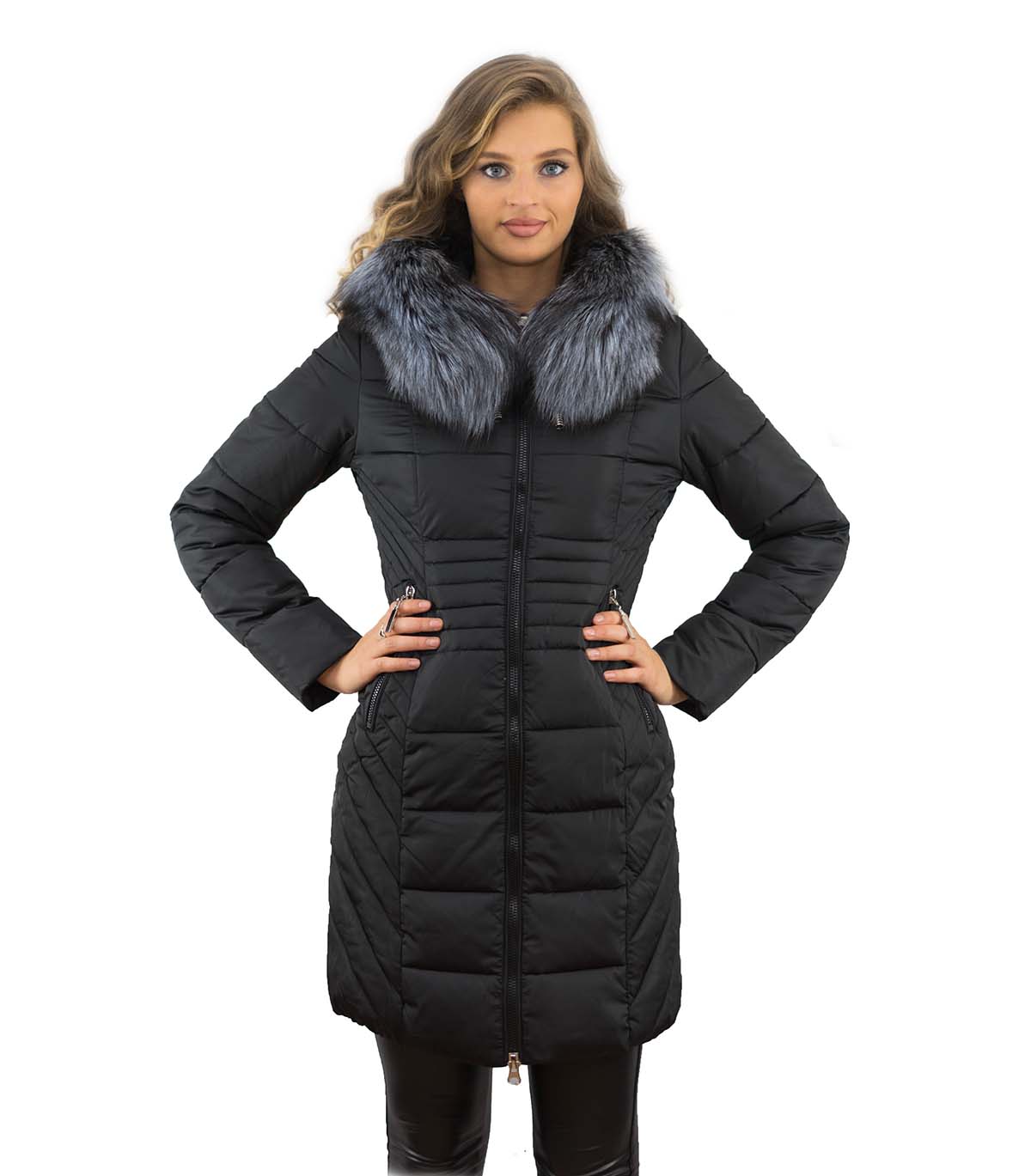 Damenjacke Farbe schwarz mit Echtfell  Silberfuchs