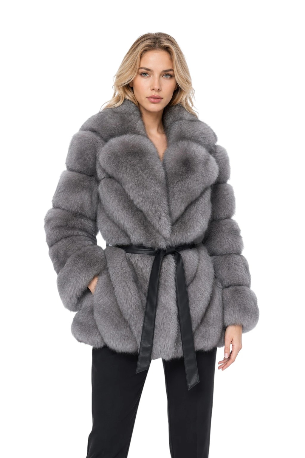 Hellgraue Damen Fuchsfelljacke Embla aus echtem Fuchsfell