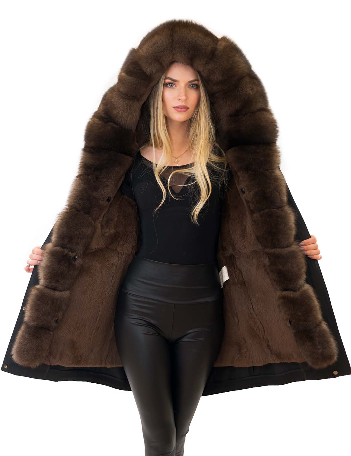 Winter Parka mit XXLPelzkragen Echtfell Fuchs Fellkapuze