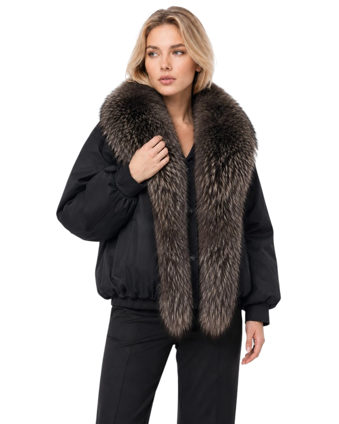 Damen Winterjacke Rikka in Schwarz mit abnehmbarem Pelzkragen