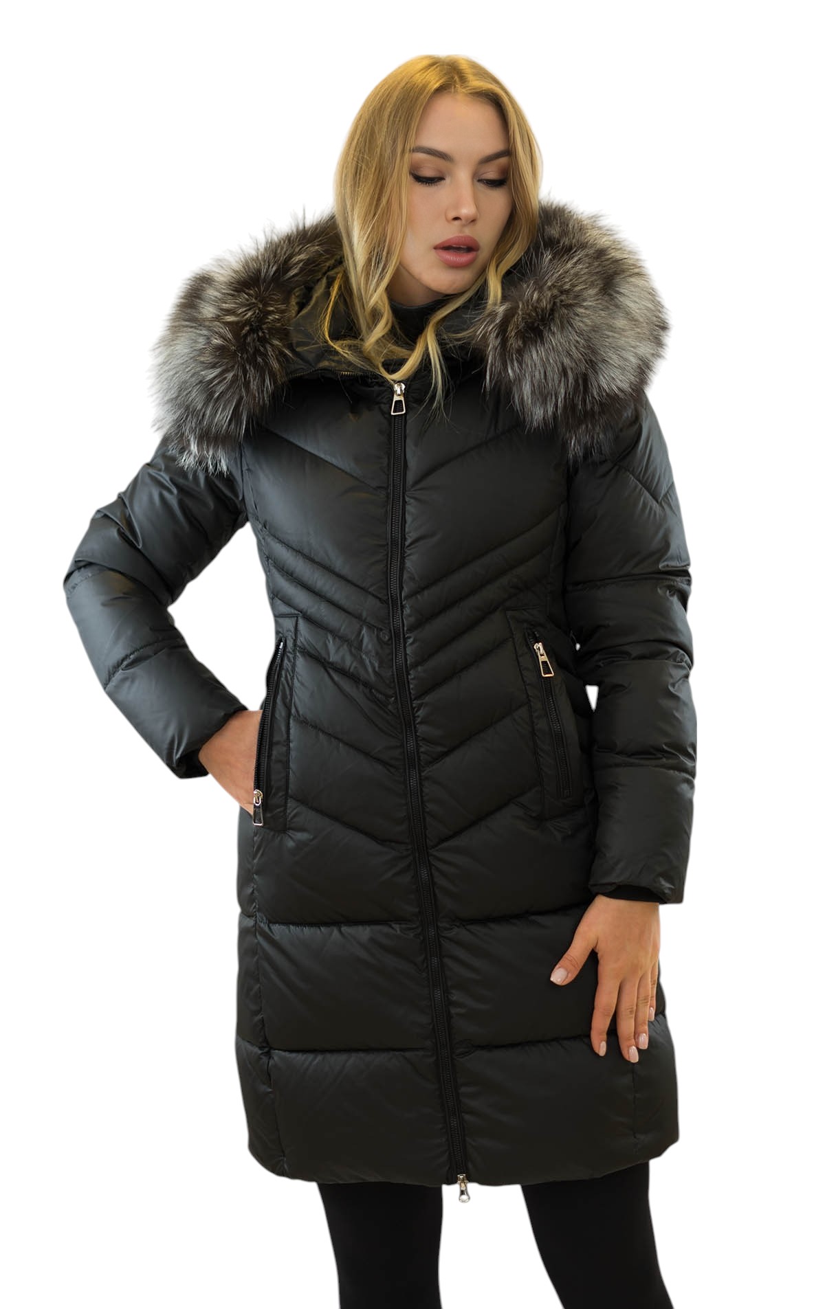 Schwarz gefütterte Damenjacke mit Echtfell