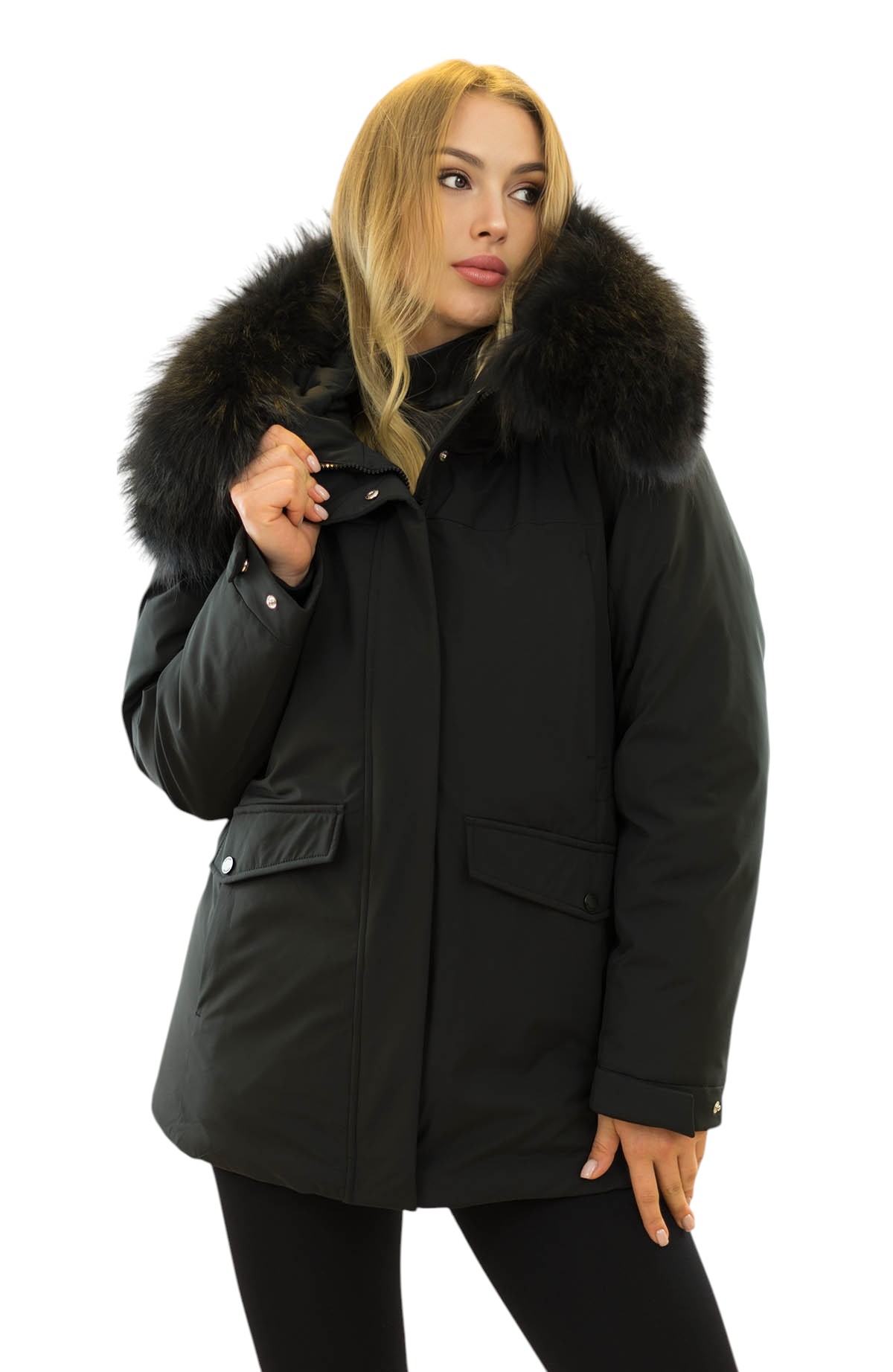 Parka Damen Schwarz mit Finnraccoon Echtpelzparka