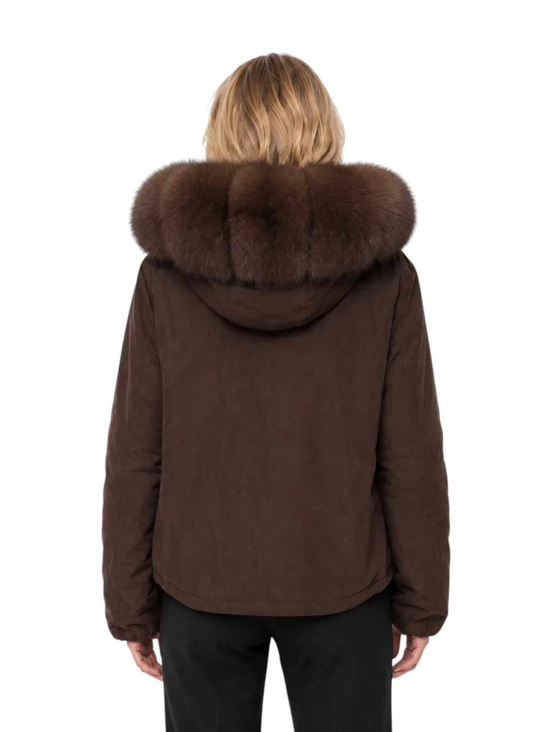 Kurze braune Damen Daunenjacke „Svava“ mit Fuchs Echtfell