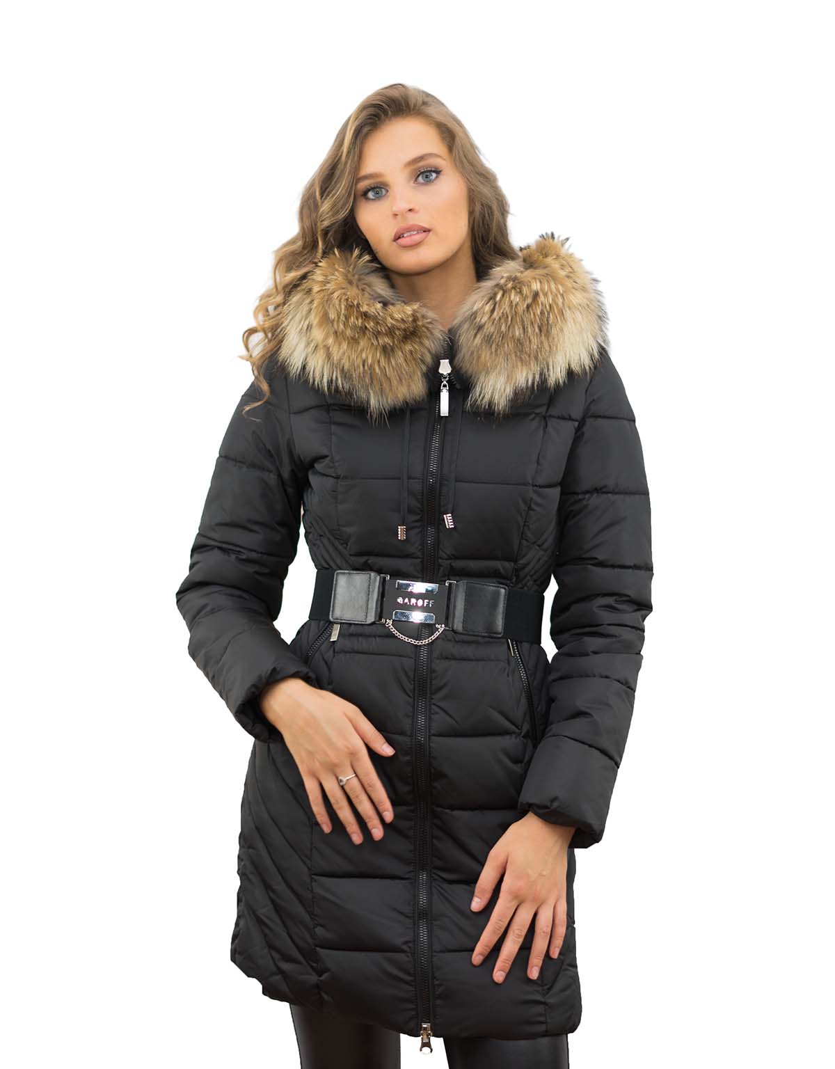 Winterparka Farbe schwarz  mit Echtfell Pelzkragen Silberfuchs