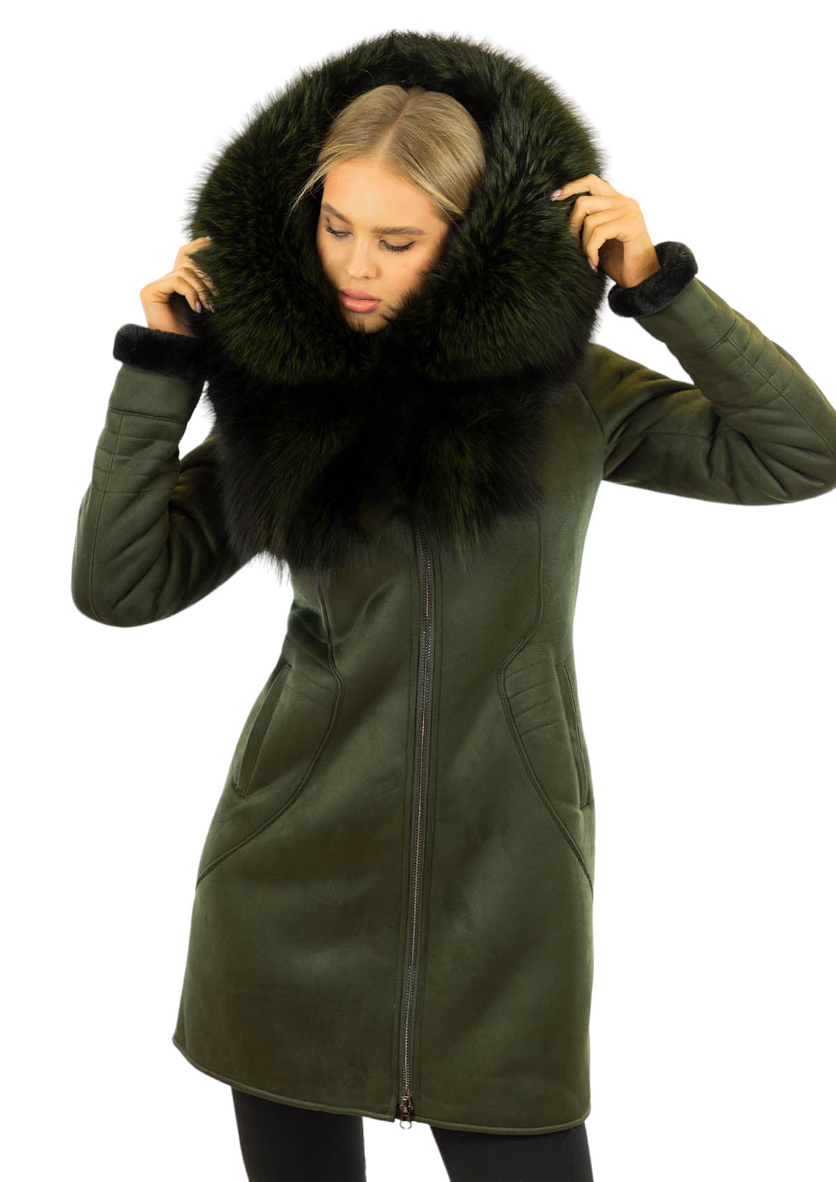Warmer Wintermantel Winterparka Pelzkragen Echtfell