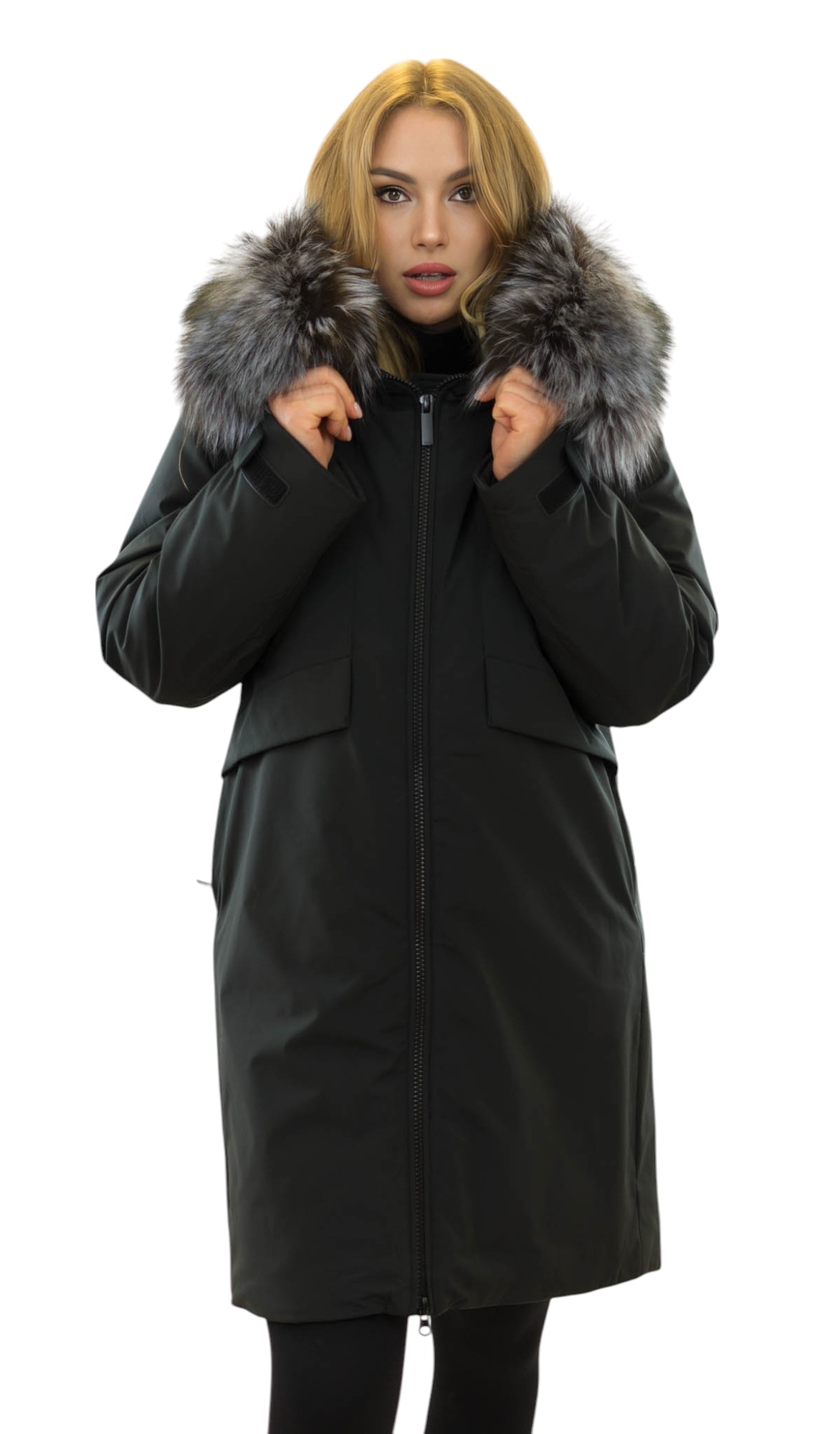 Wintermantel mit Silberfuchspelzkragen für Damen