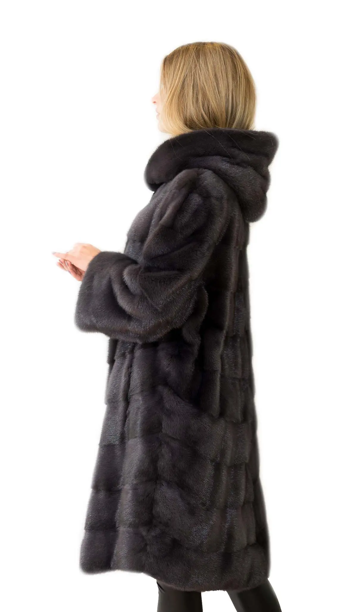 Eleganter Damen Nerzmantel Valentina in Anthrazitgrau