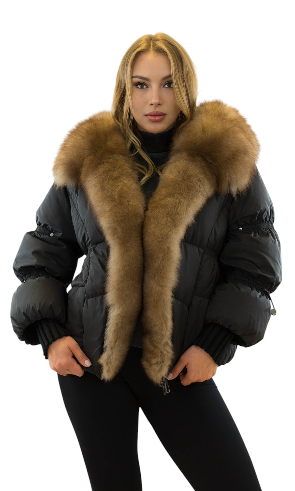 Kurze Winterjacke mit Goldfuchs Pelz für Damen