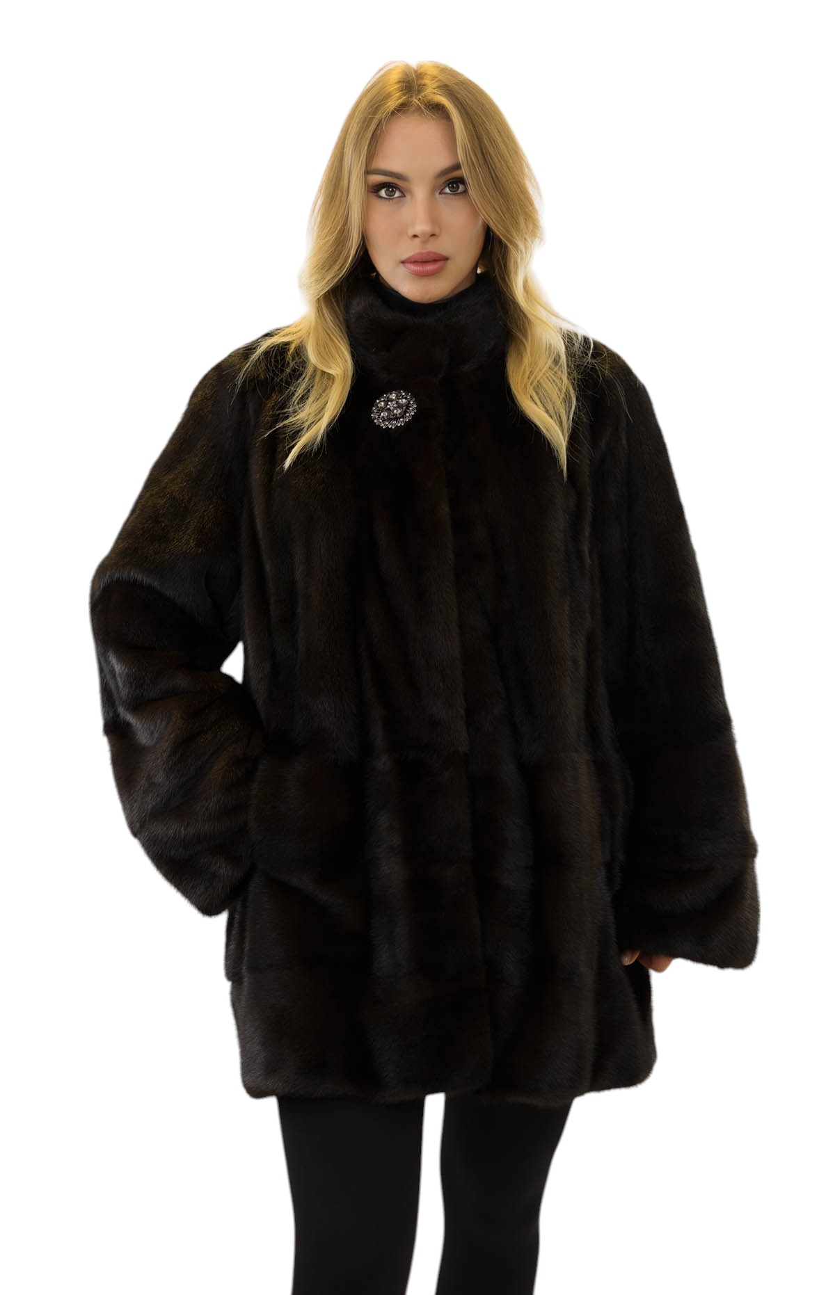 Echtfelljacke in Naturbraun Modell Anja