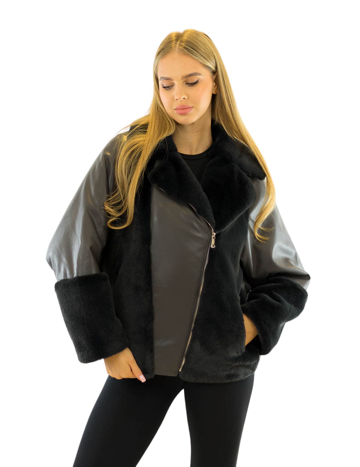 lederjacke look faux leder kunstleder bikerjacke mit webpelz