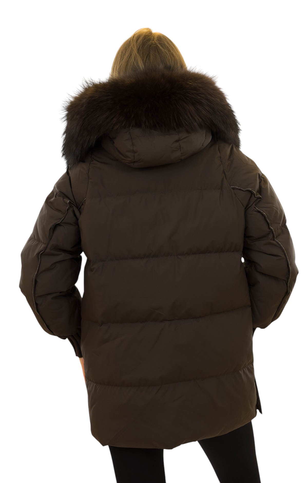 Braune Damenjacke Mara mit Daunenfüllung und Echtpelz