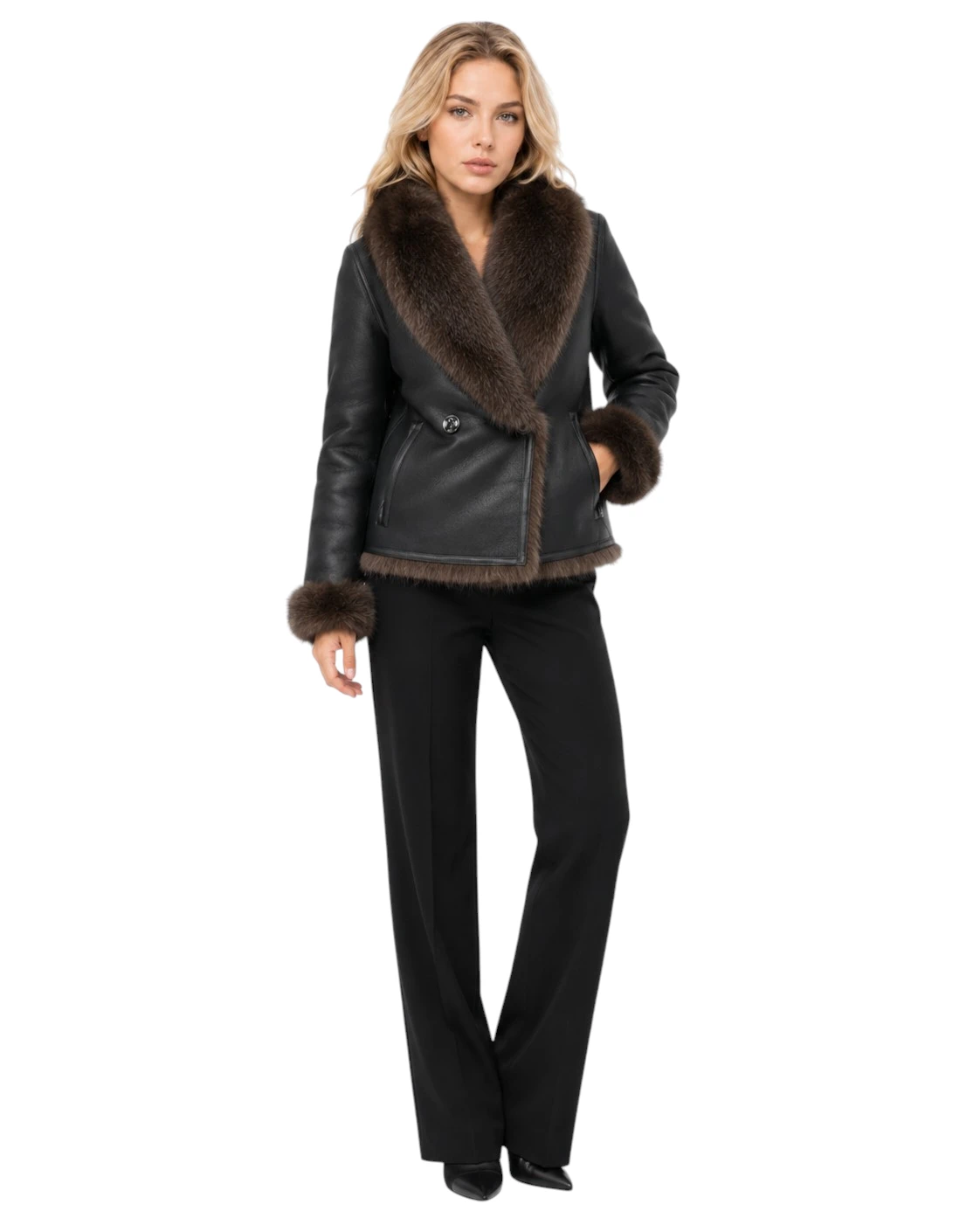 Beate Wendejacke Damen mit Lammfelloptik und glatter Lederoptik