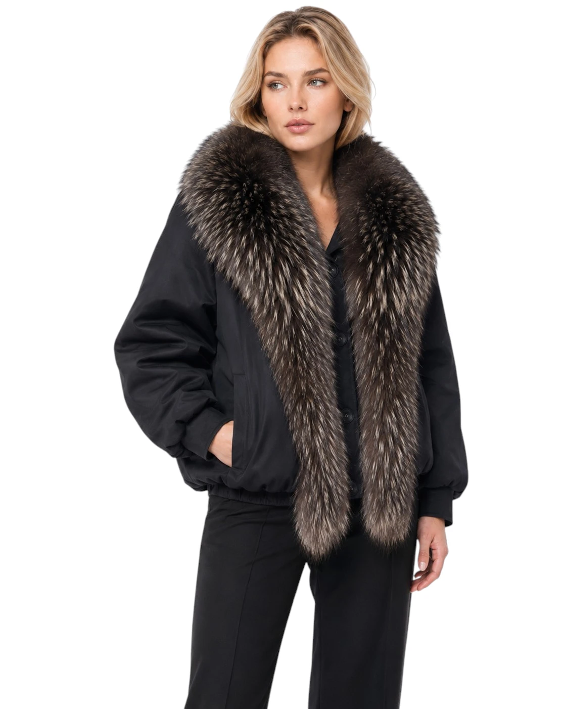 Warme Damen Winterjacke Rikka in Schwarz mit Pelzkragen