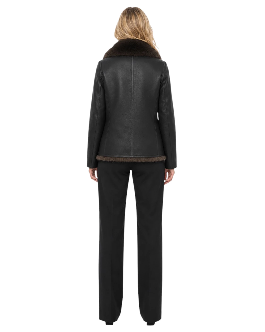 Kurze Damen Winterjacke Beate mit Lederoptik und weicher Kunstfellseite