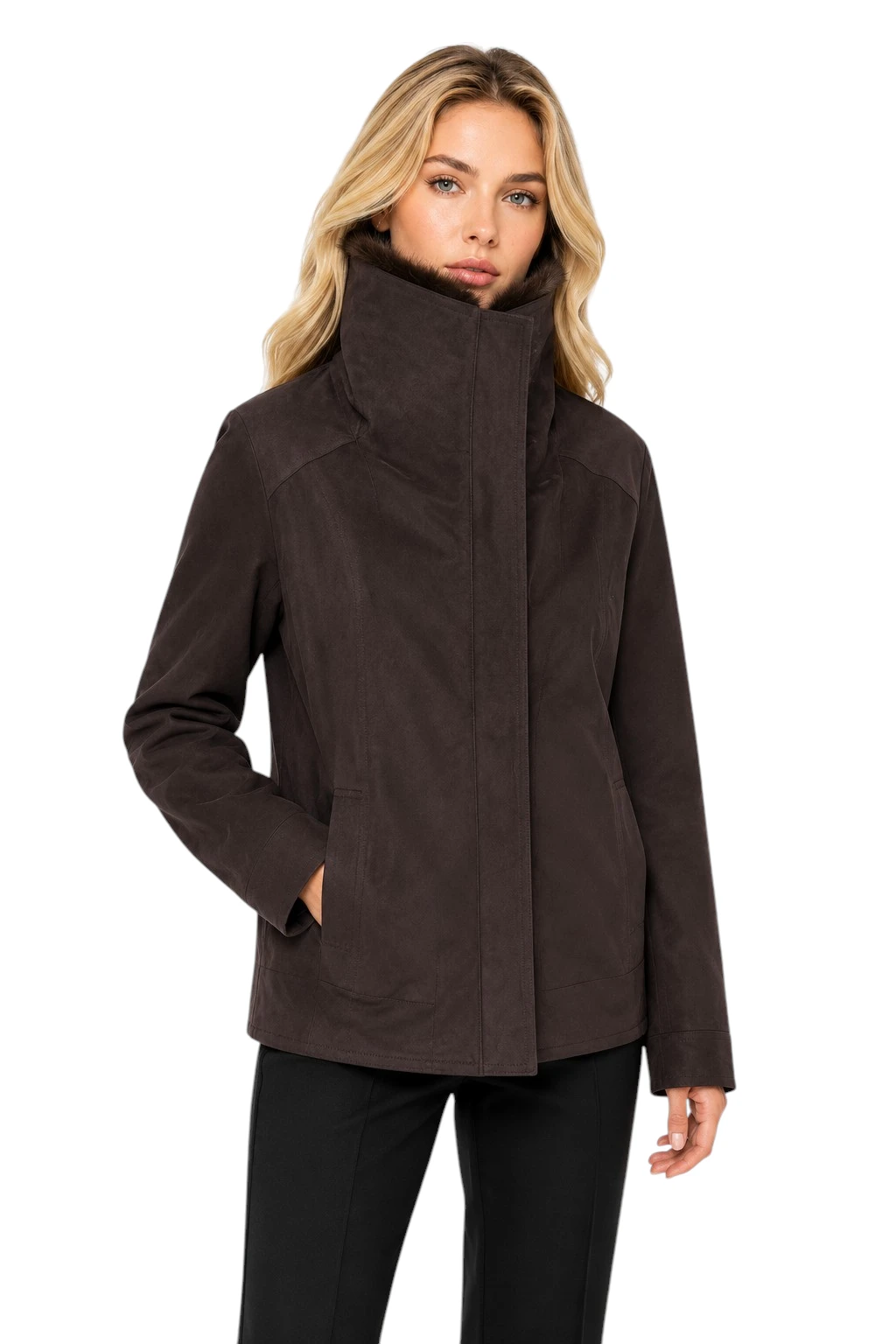 Brauner Damen Daunenparka „Isabella“ mit Fuchsfell und Veloursoptik