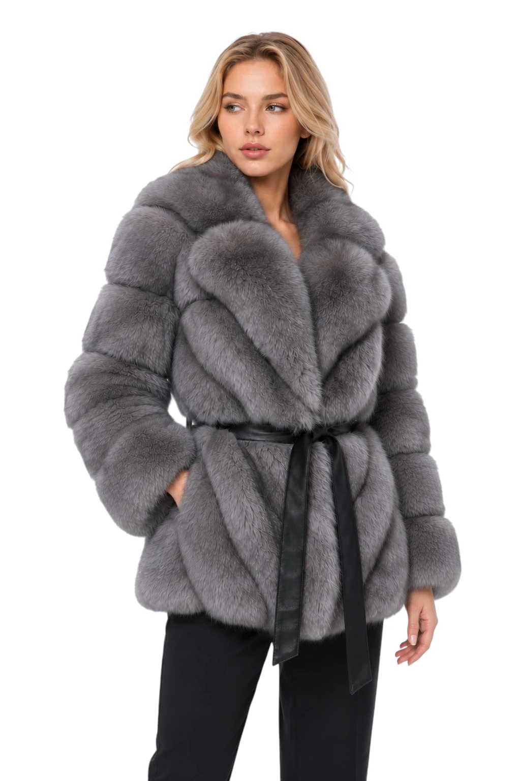 Echtfelljacke Embla aus Fuchs in hellgrauem Farbton