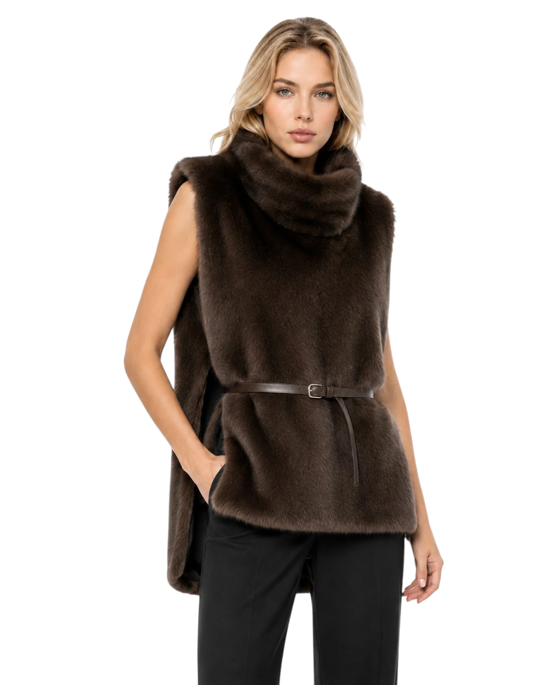Braune Faux Fur Pelzweste Esja in Nerzoptik für Damen
