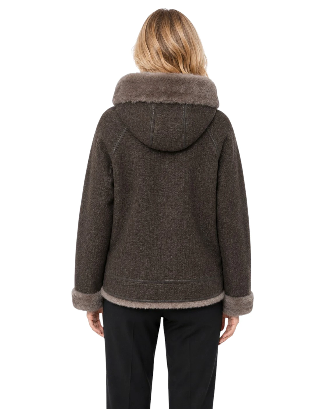 Braune Damen Wendejacke Tina mit Stoffseite und Faux Fur in Nerzoptik