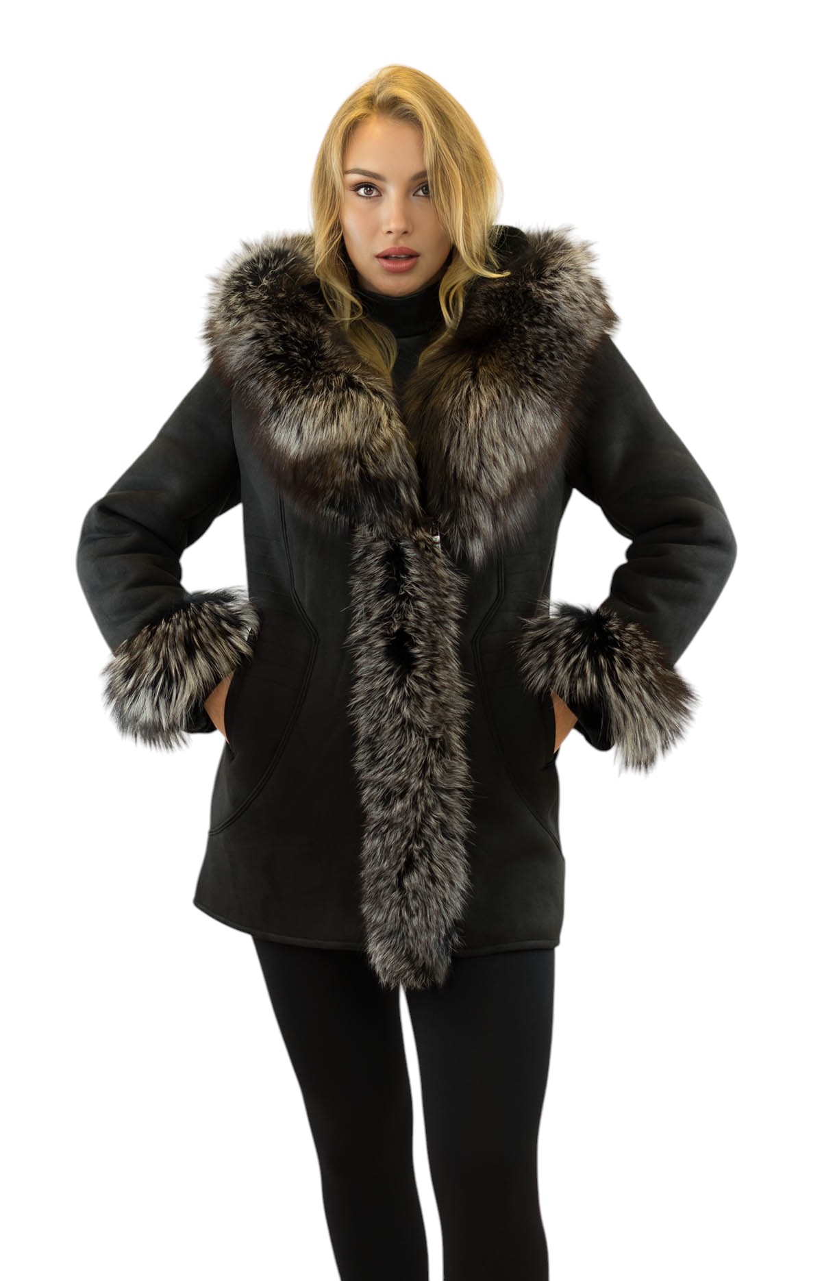 Hochwertige Winterjacke für Damen mit Echtfell Silberfuchs