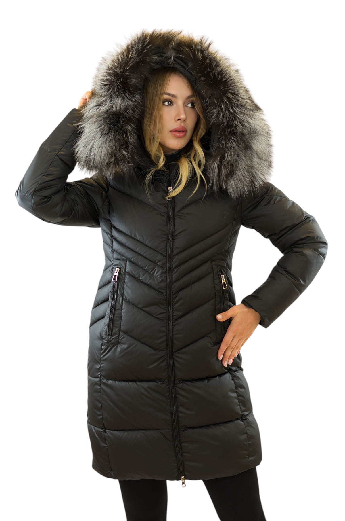 Winterjacke mit echtem Pelzkragen Silberfuchs
