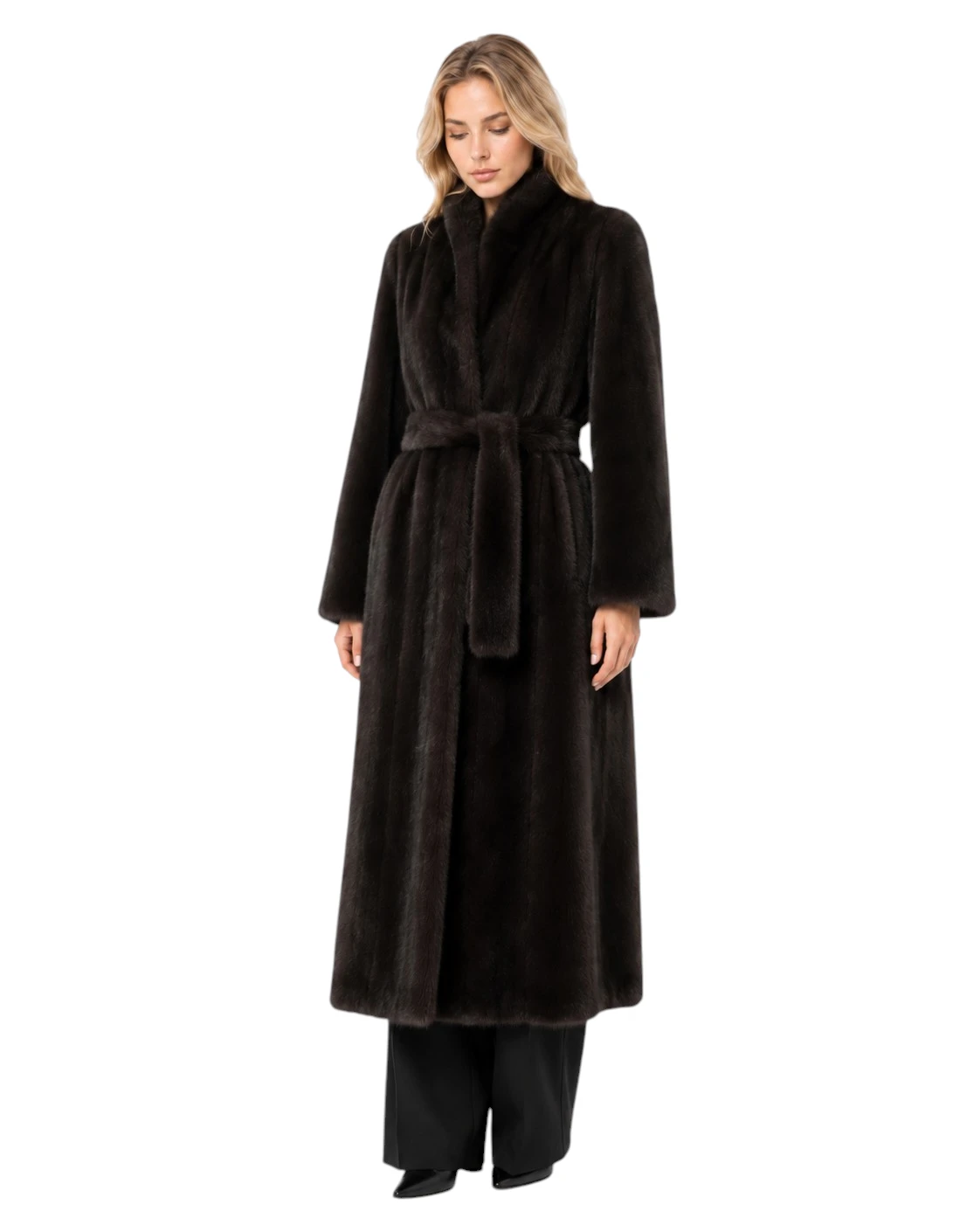 Brauner Webpelzmantel Laufey für Damen mit weicher Faux Fur Oberfläche