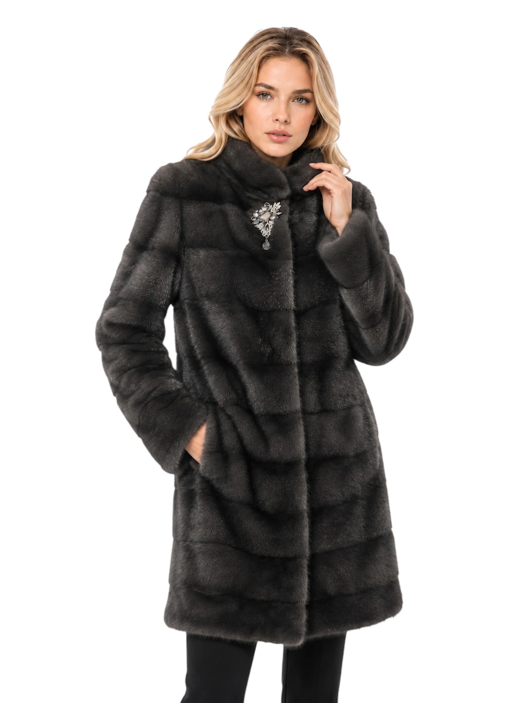 Grau-schwarze Echtpelzjacke Olivia aus hochwertigem Nerzfell