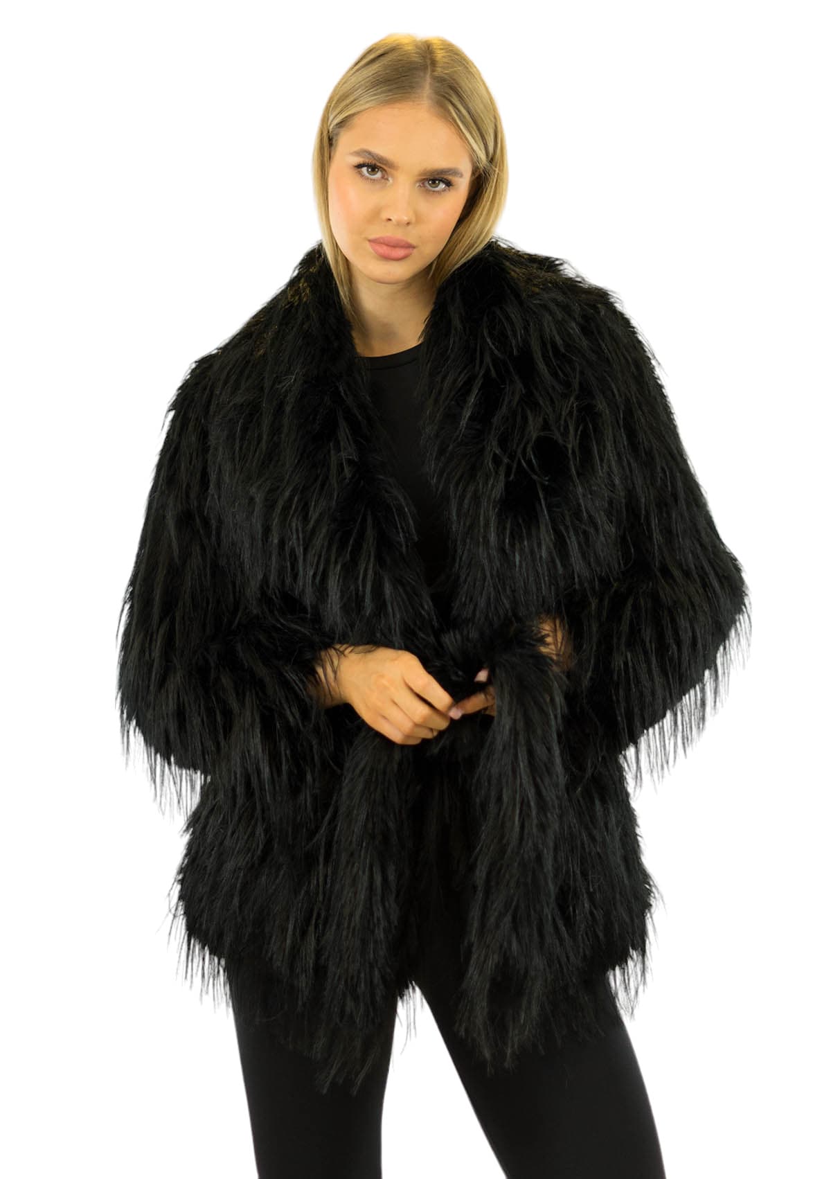 Damen Kunstfell Winterjacke Kunstpelz Webpelz Jacke
