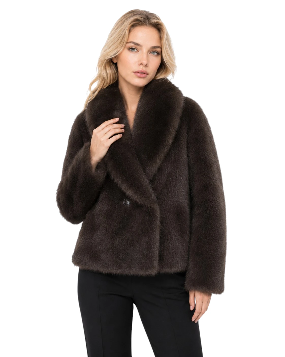 Damenjacke Beate in Lederlook mit gewendetem Lammfellimitat