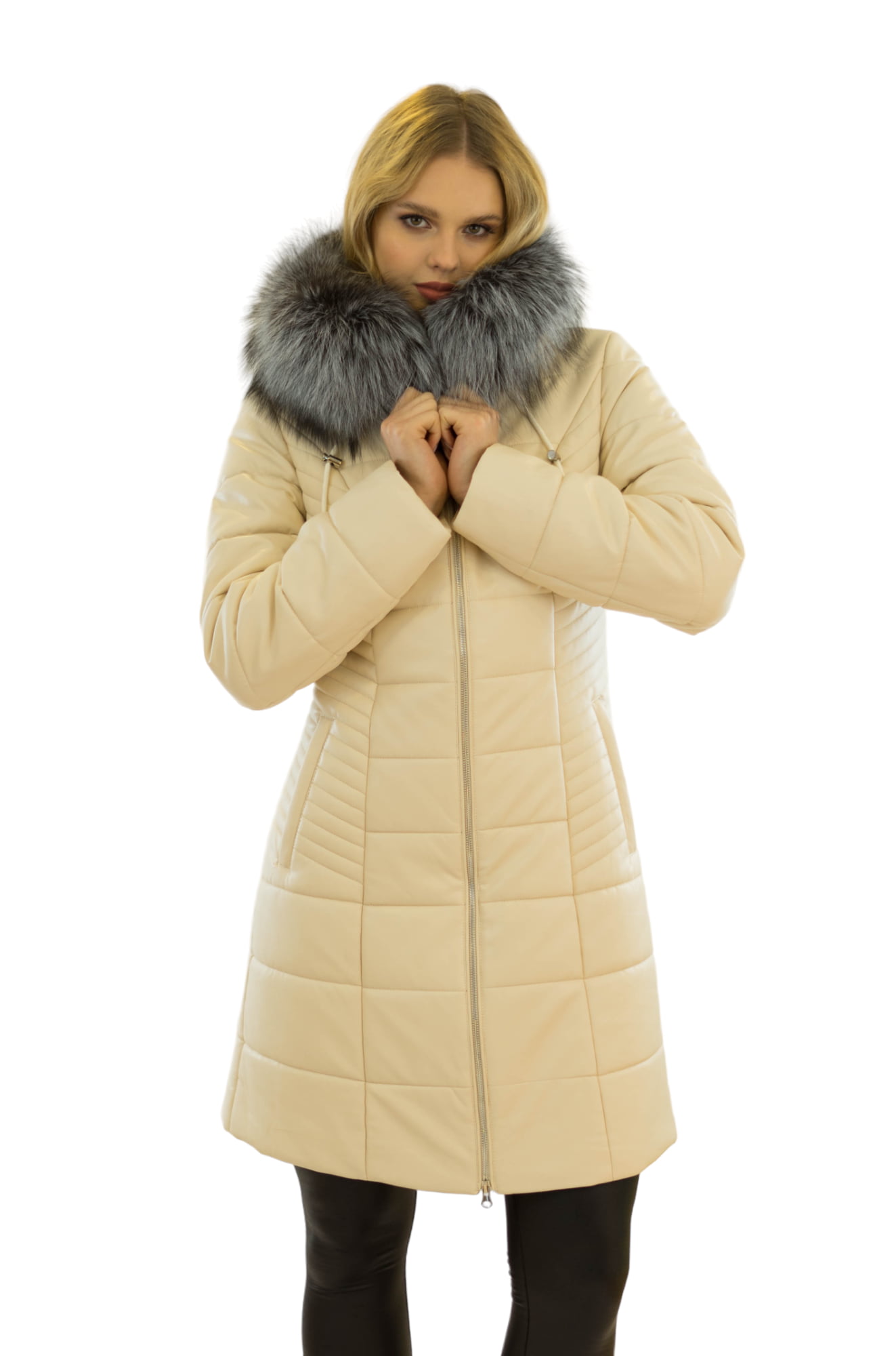 pelzchen mode coat with silver fox fur collar pelzchenmode