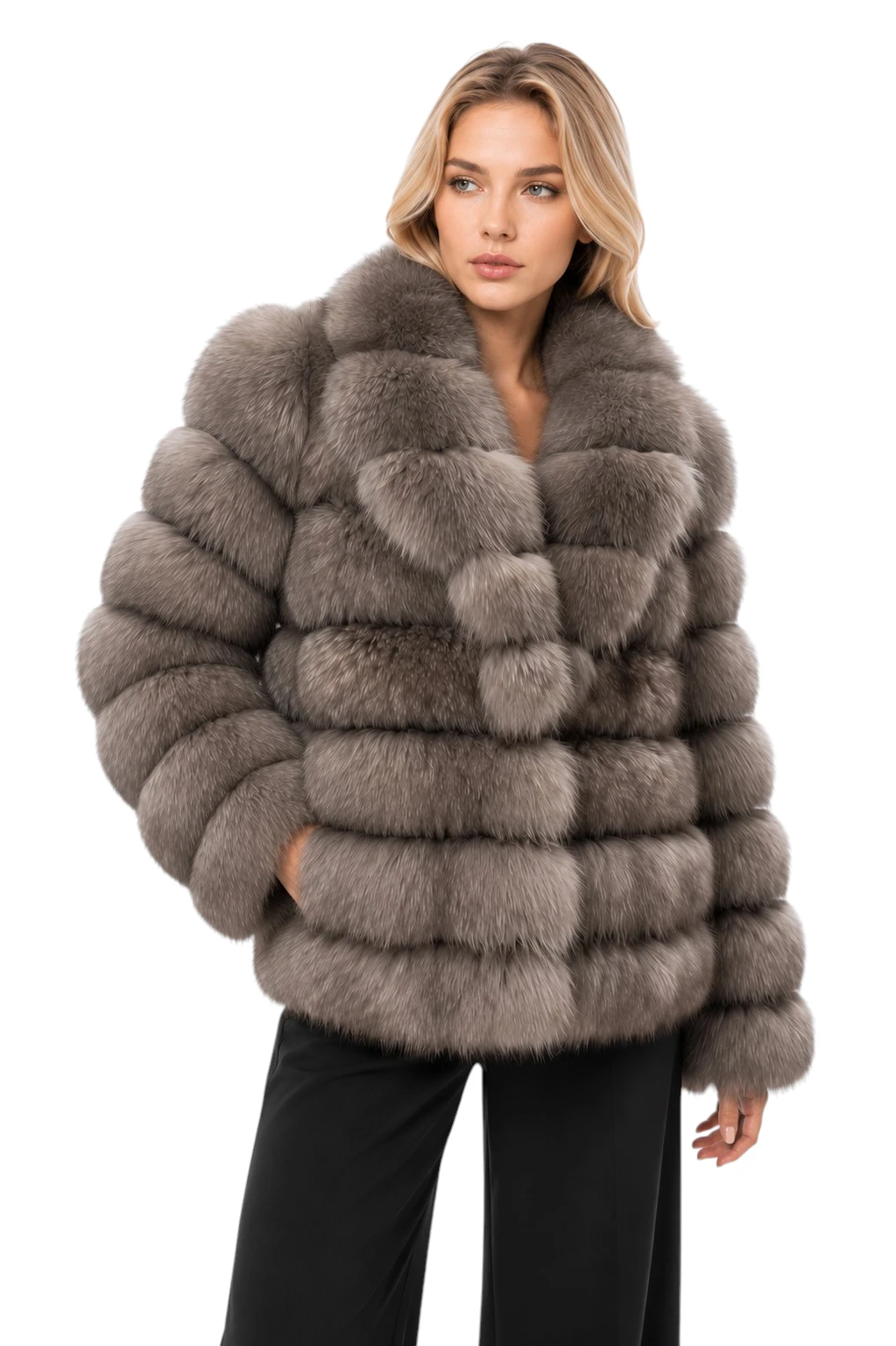 Kurze Damen Pelzjacke Liv in Graubeige aus Fuchsfell